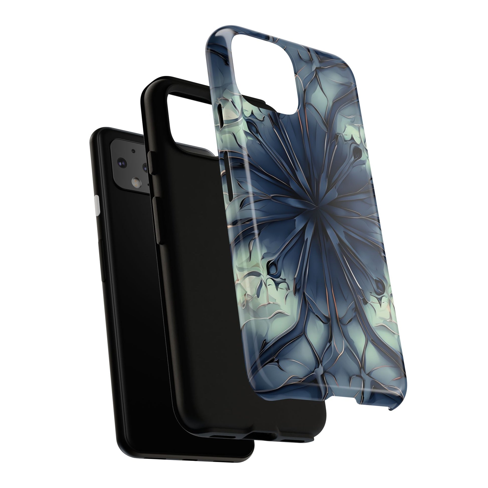 Indigo Mosaic - Artistic Kaleidoscope Collection Artistic Floral - Google Pixel 4 Tough Phone Case - Bold Blue Symmetrical Design
