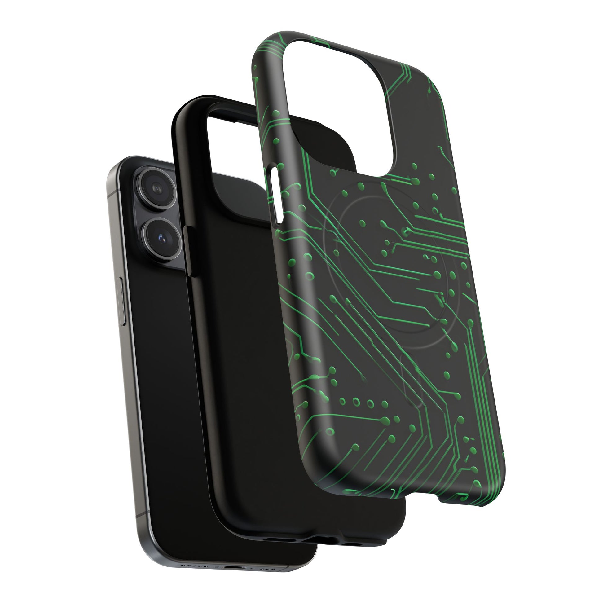 Green Circuit Grid iPhone 15 Pro MagSafe Compatible case- Tech-Inspired Shockproof Cover