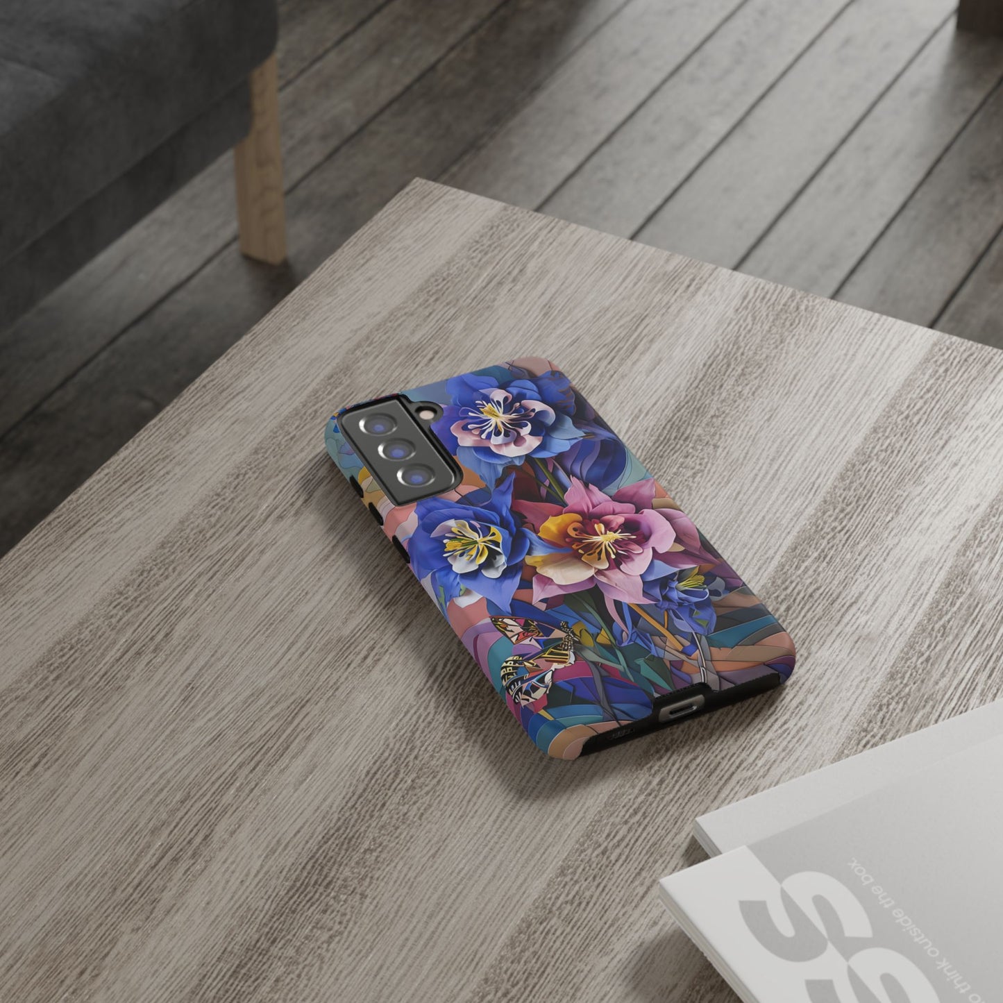 Blue Columbine Carnivale - Artistic Floral & Butterfly Samsung Ultra Tough Phone Case - Vibrant Botanical Design