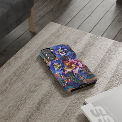 Blue Columbine Carnivale - Artistic Floral & Butterfly Samsung Ultra Tough Phone Case - Vibrant Botanical Design