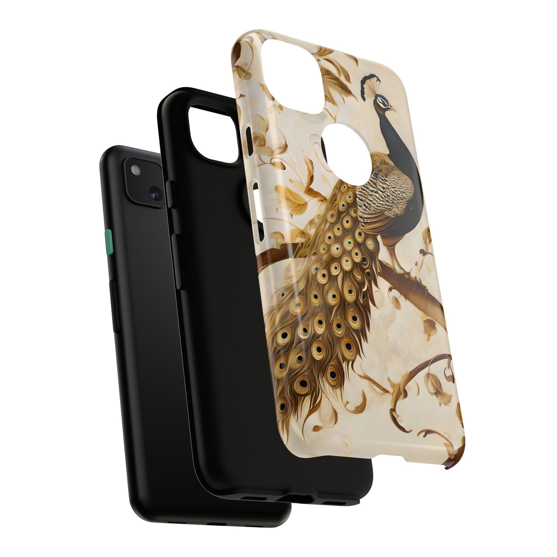 Golden Plumage - Luxe Peacock Art Google Pixel 4a Phone Case - Elegant Gold & Cream Design