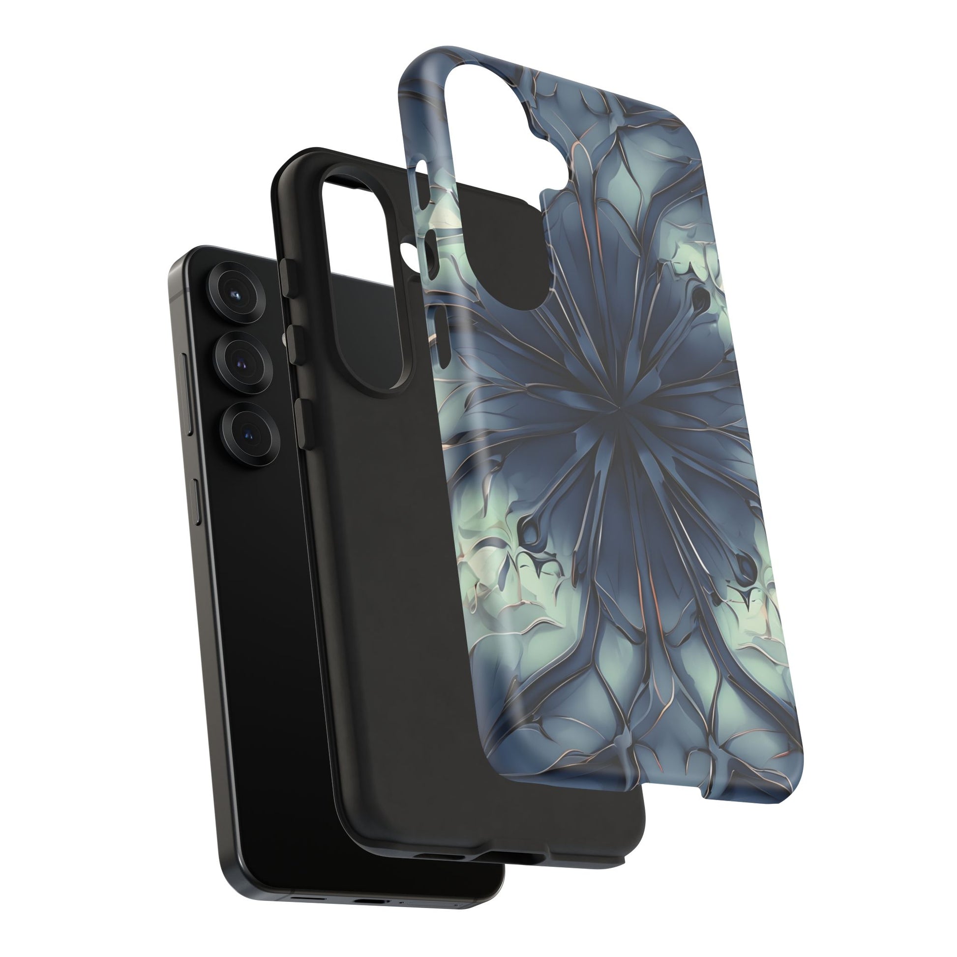 Indigo Mosaic - Artistic Kaleidoscope Collection Artistic Floral - Samsung Galaxy S25 Tough Phone Case - Bold Blue Symmetrical Design