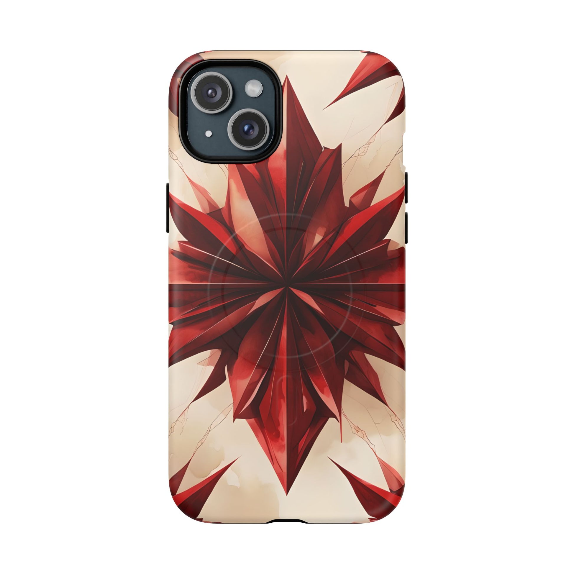Ruby Compass iPhone 15 Plus MagSafe Phone Case - Bold Red Modern Design
