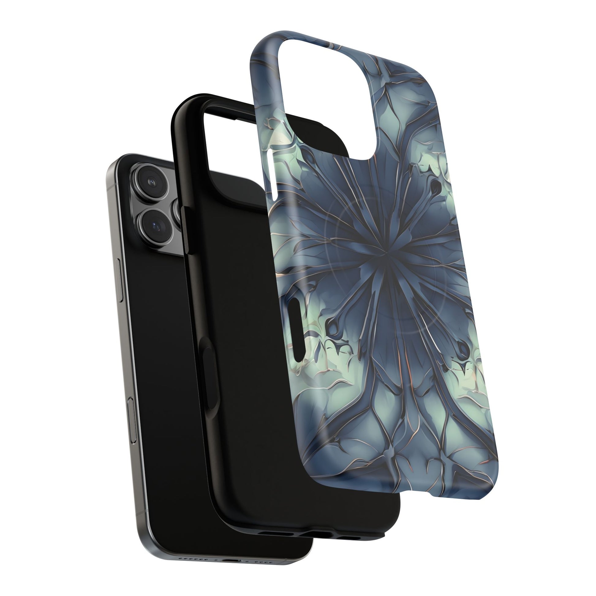 Indigo Mosaic - Artistic Kaleidoscope Collection Artistic Floral - iPhone 16 Pro Max MagSafe Phone Case -Bold Blue Symmetrical Design