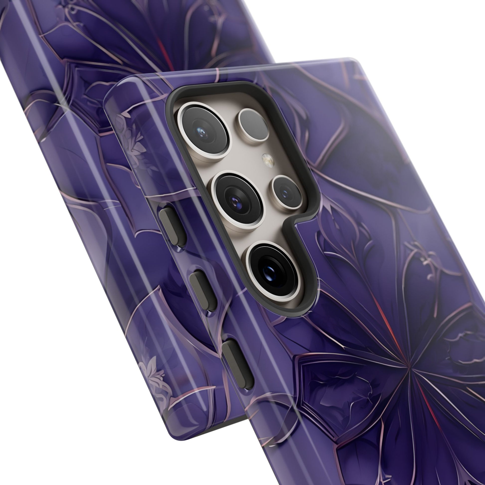 Violet Nebula - Kaleidoscope Collection Artistic Floral Burst - Samsung Galaxy S24 Ultra Tough Phone Case - Bold Purple Symmetrical Design