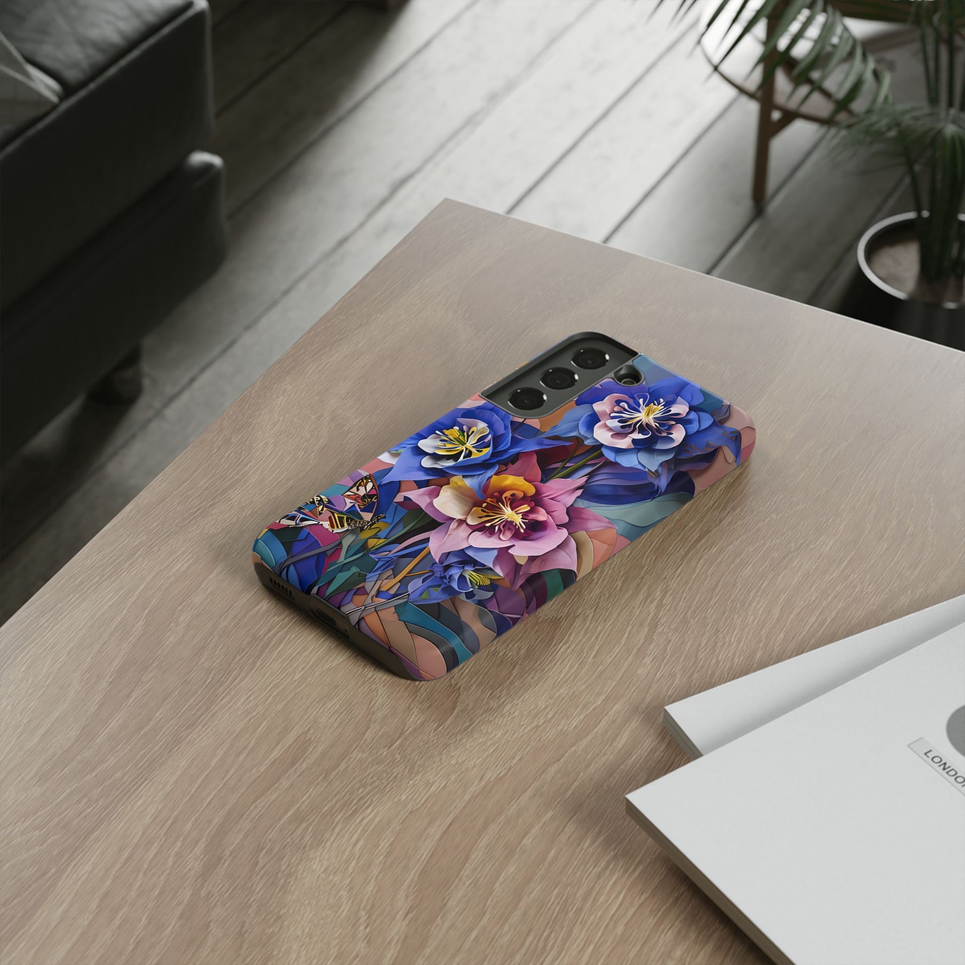Blue Columbine Carnivale - Artistic Floral & Butterfly Samsung S22 Tough Phone Case - Vibrant Botanical Design