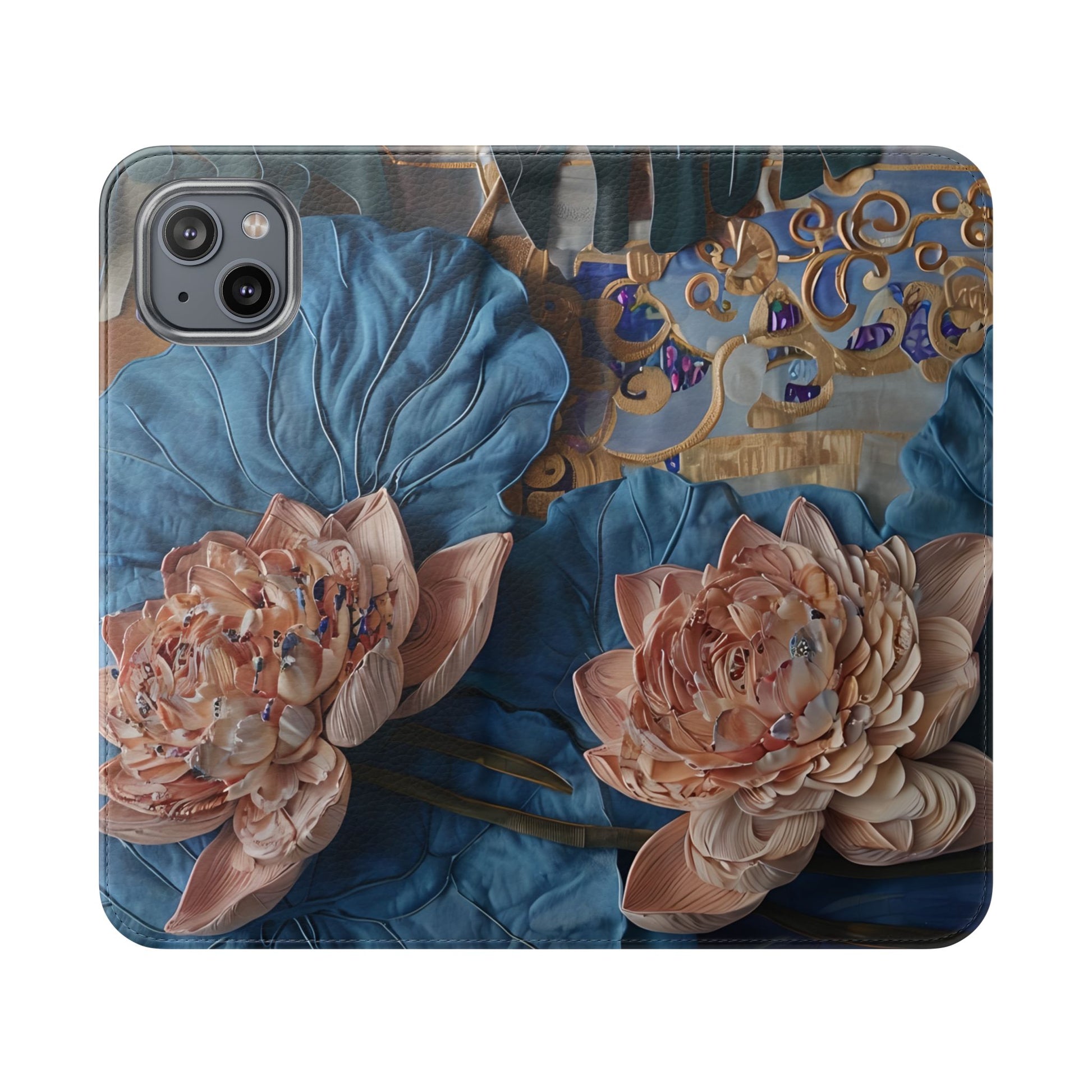 Peony Midnight Tapestry Wallet Phone Case - Flip Cover for iPhone 14 Plus - Floral and Tapestry Design