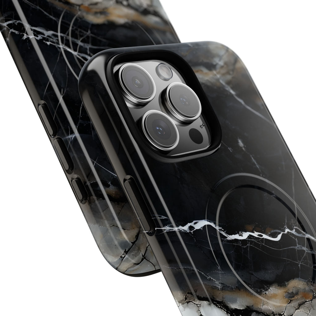 Obsidian Vein iPhone 16 Pro Max MagSafe Phone Case -Black Neutral Marble Design