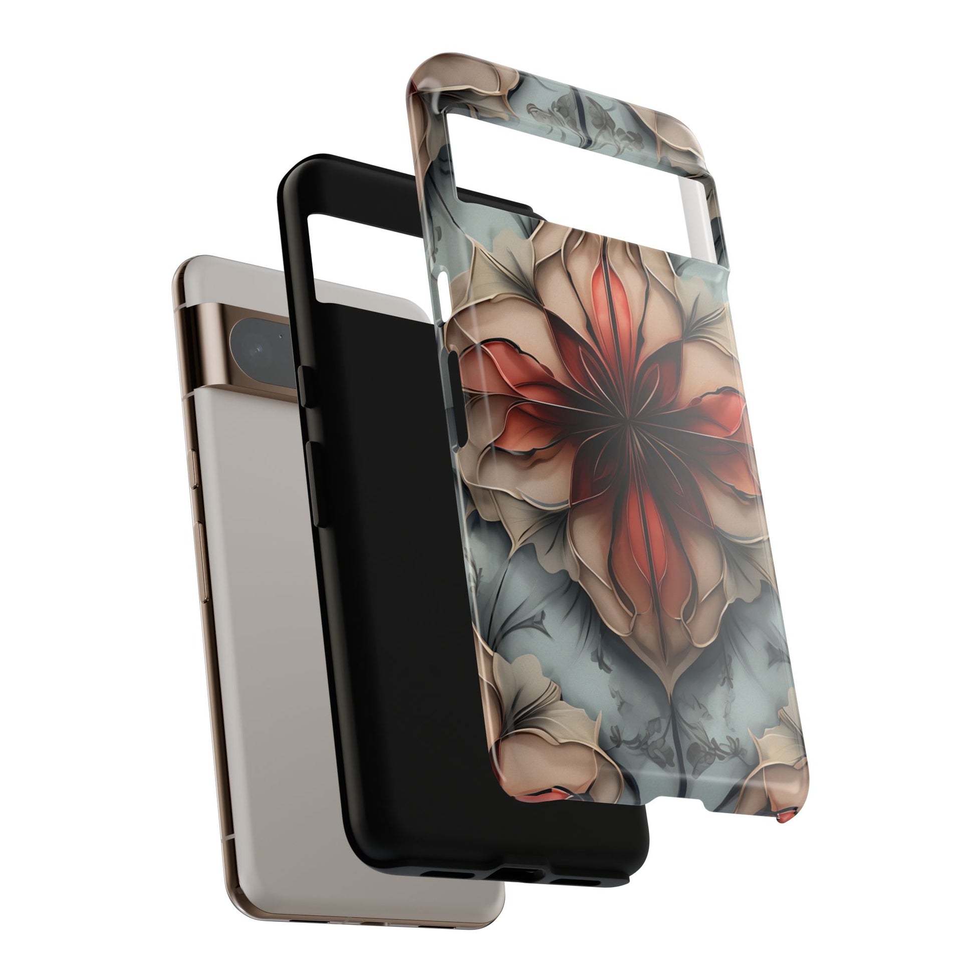 Ember Bloom - Kaleidoscope Collection Artistic Floral - Google Pixel 8 Pro Tough Phone Case - Fiery Symmetrical Design