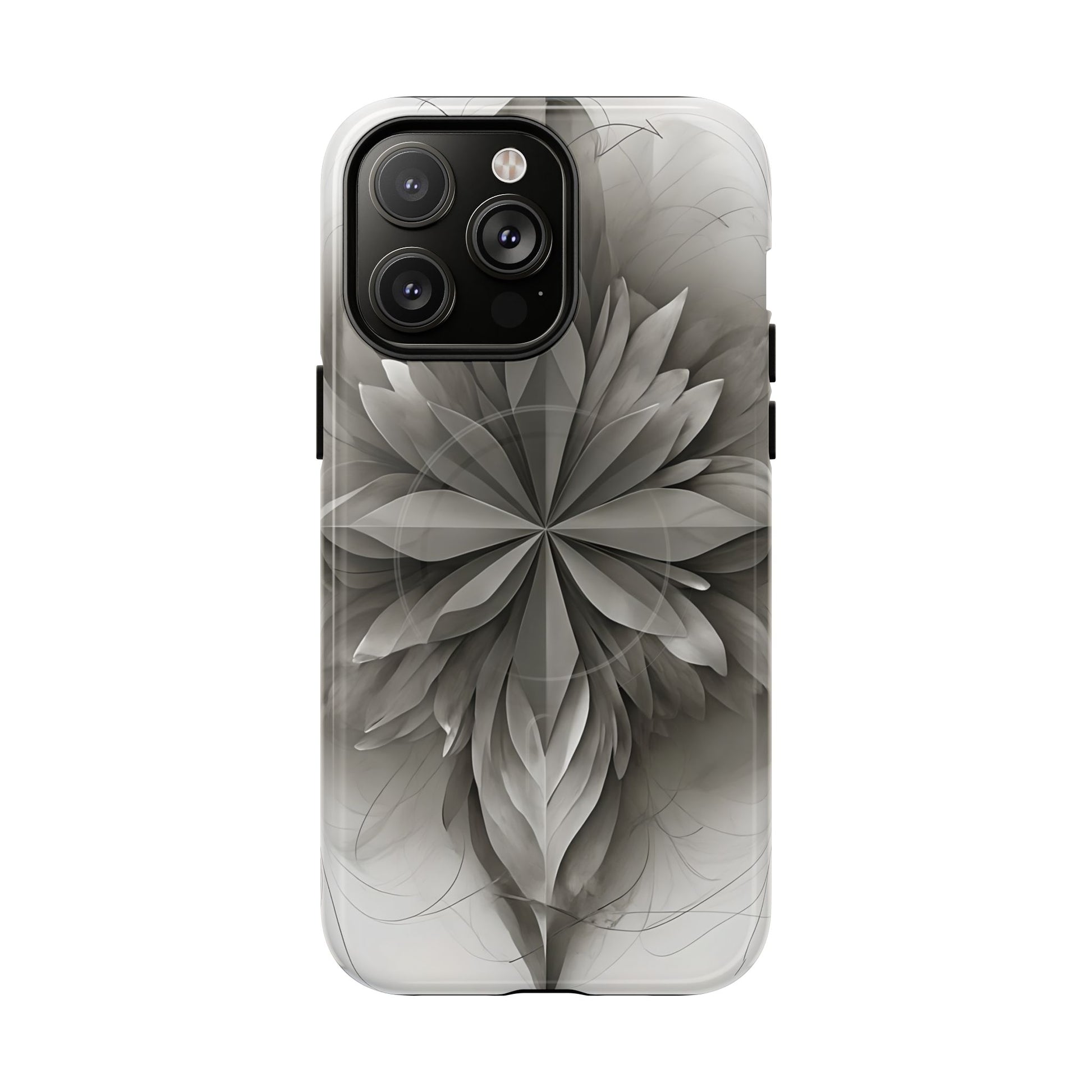 Silver Lotus - Elegant Monochrome Floral iPhone 14 Pro Max MagSafe Phone Case - Modern Lotus Design