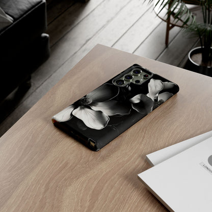 Monochrome Magnolia black and white magnolia Samsung Galaxy phone case lifestyle desk scene