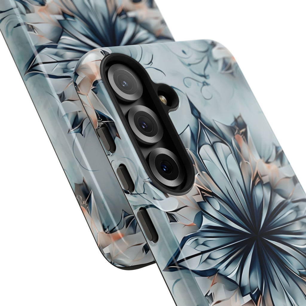 Indigo Mirage - Artistic Kaleidoscope Collection Artistic Floral - Samsung Galaxy S25 Plus Tough Phone Case - Bold Indigo Symmetrical Design
