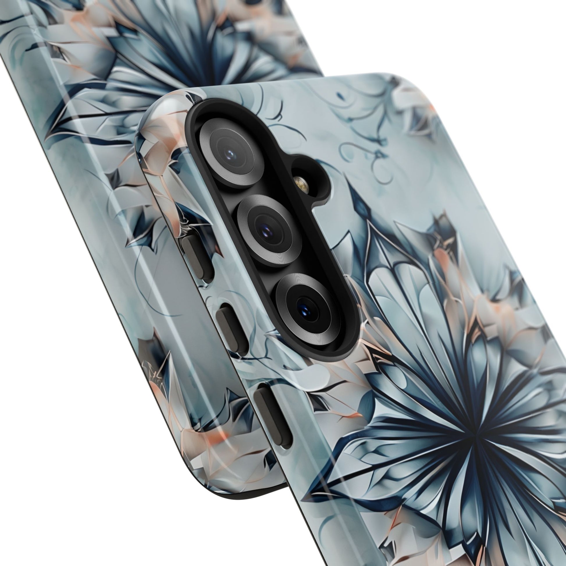 Indigo Mirage - Artistic Kaleidoscope Collection Artistic Floral - Samsung Galaxy S25 Plus Tough Phone Case - Bold Indigo Symmetrical Design