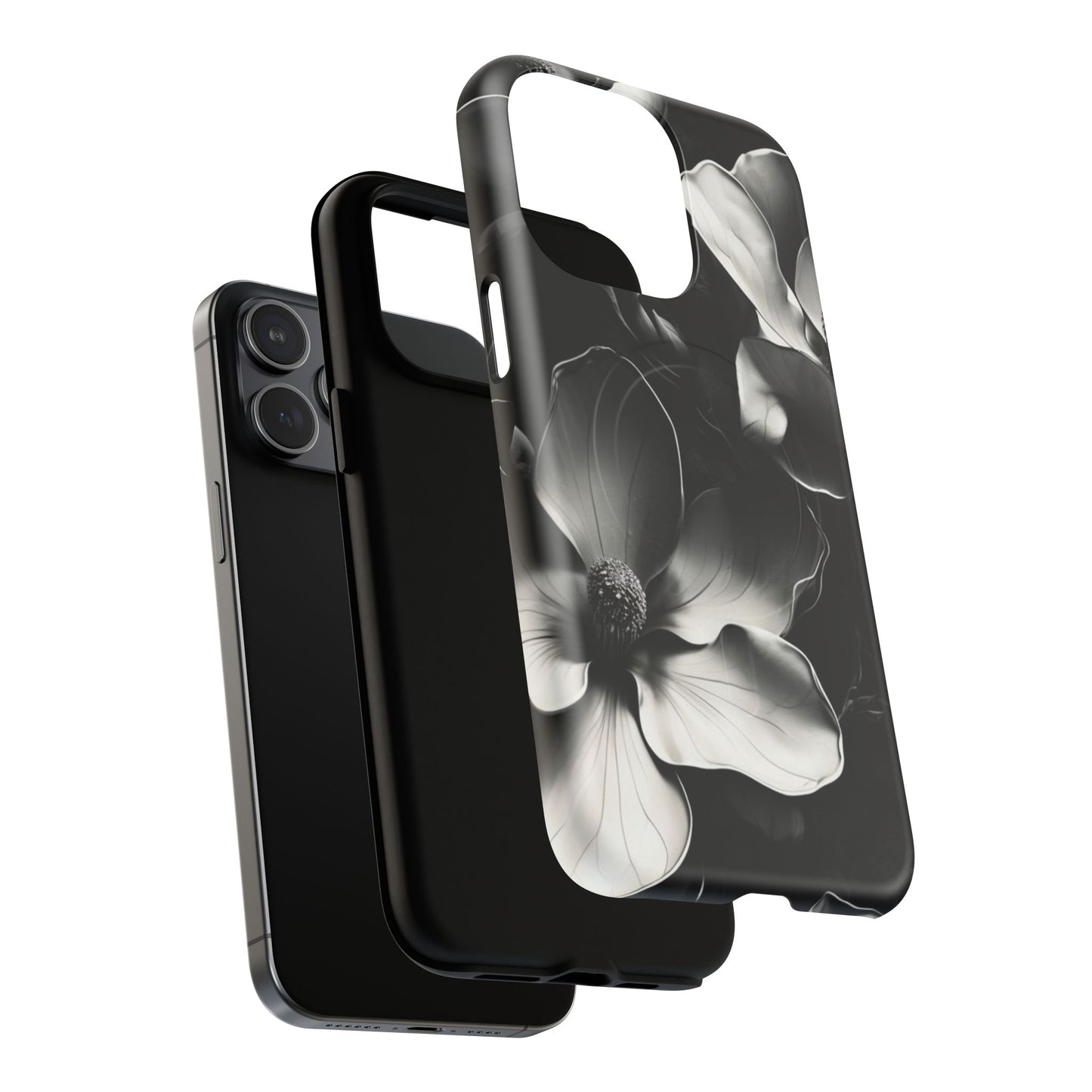 Monochrome Magnolia - Elegant Black & White Floral iPhone MagSafe Phone Case - Artistic Magnolia Design