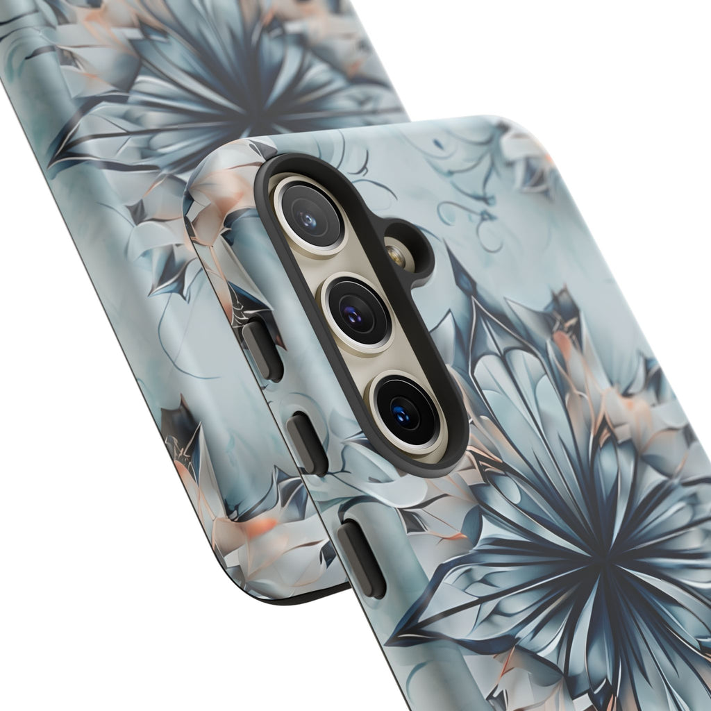 Indigo Mirage - Artistic Kaleidoscope Collection Artistic Floral - Samsung Galaxy S24 Tough Phone Case - Bold Indigo Symmetrical Design