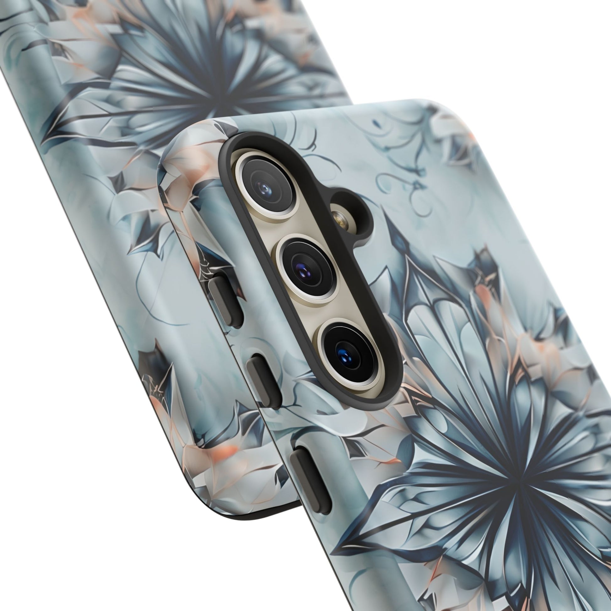 Indigo Mirage - Artistic Kaleidoscope Collection Artistic Floral - Samsung Galaxy S24 Tough Phone Case - Bold Indigo Symmetrical Design