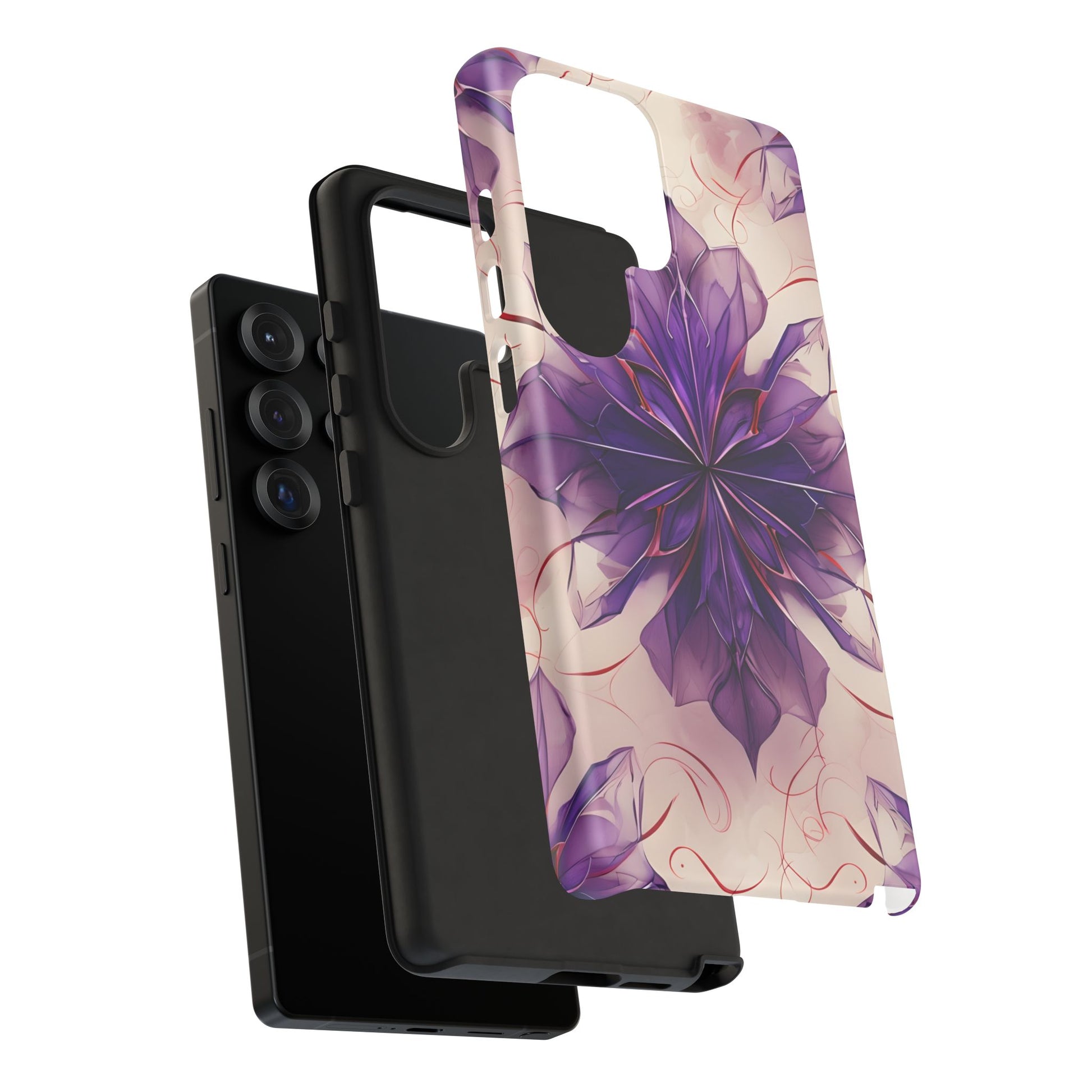 Violet Reverie - Kaleidoscope Collection Artistic Floral Burst - Samsung Galaxy S25 Ultra Tough Phone Case - Bold Purple Symmetrical Design