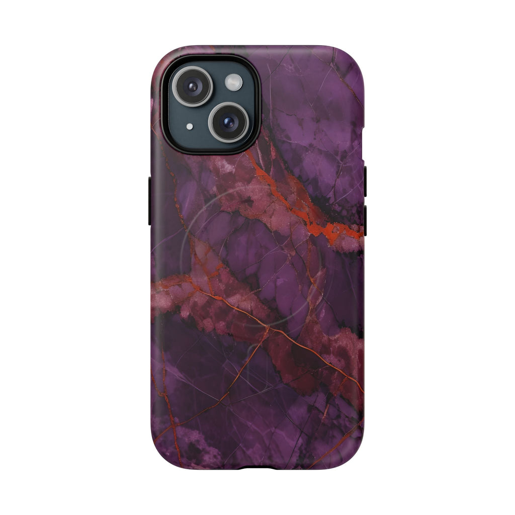 Amethyst Current - Kaleidoscope Collection Artistic Floral Burst - iPhone 15 MagSafe Phone Case - Bold Purple Symmetrical Design