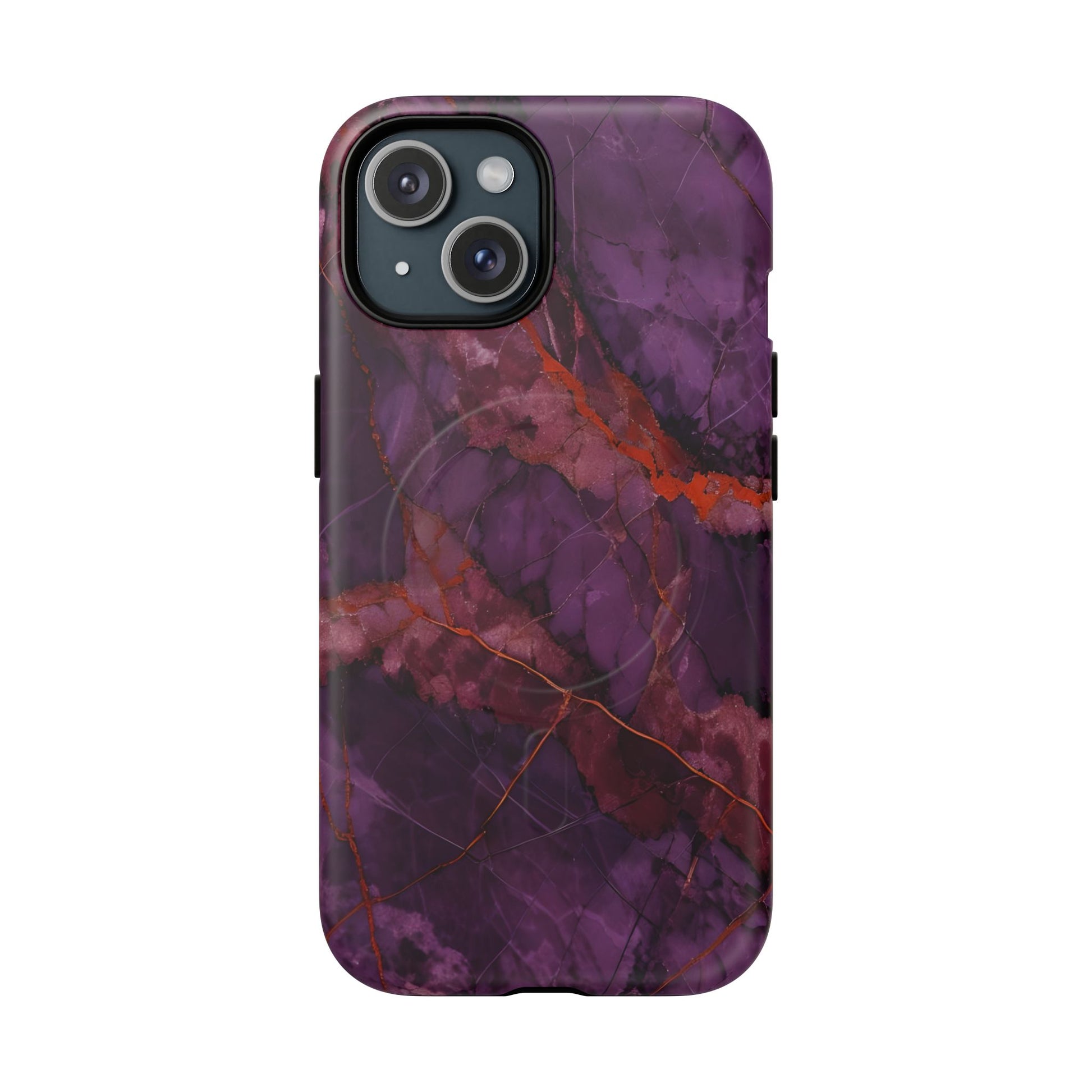 Amethyst Current - Kaleidoscope Collection Artistic Floral Burst - iPhone 15 MagSafe Phone Case - Bold Purple Symmetrical Design