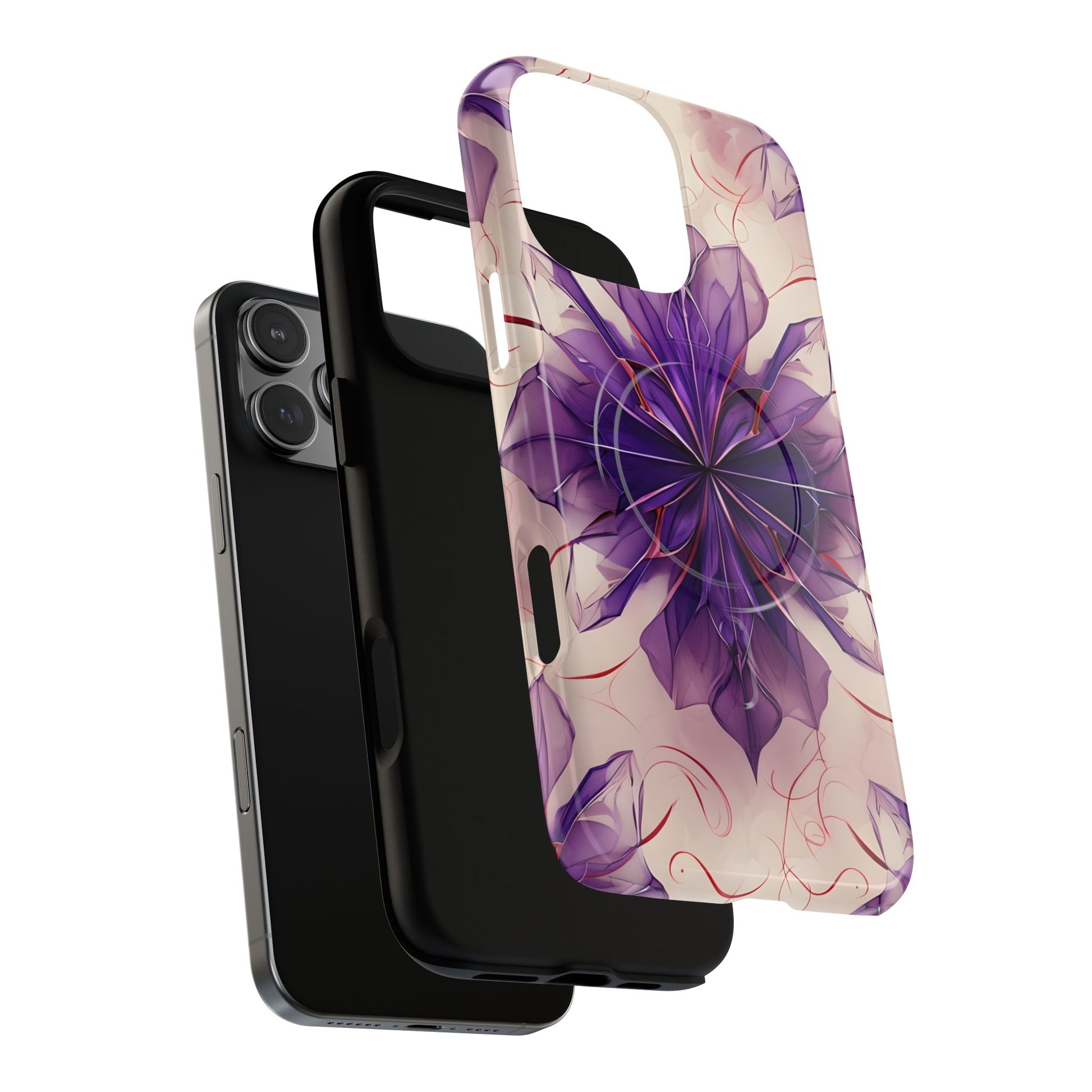 Violet Reverie - Kaleidoscope Collection Artistic Floral Burst - iPhone 16 Pro Max MagSafe Phone Case - Bold Purple Symmetrical Design
