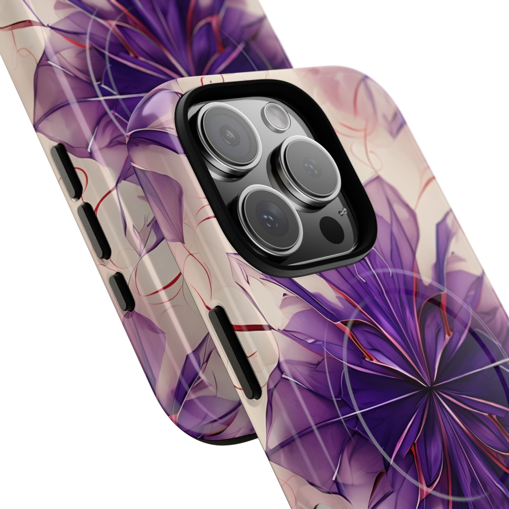 Violet Reverie - Kaleidoscope Collection Artistic Floral Burst - iPhone 16 Pro MagSafe Phone Case - Bold Purple Symmetrical Design