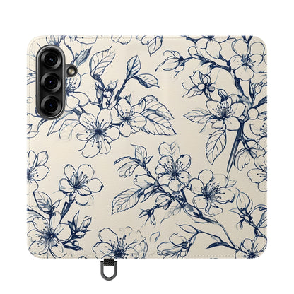 Blossom Sketch - Minimalist Floral Flip Phone Case for Samsung Galaxy