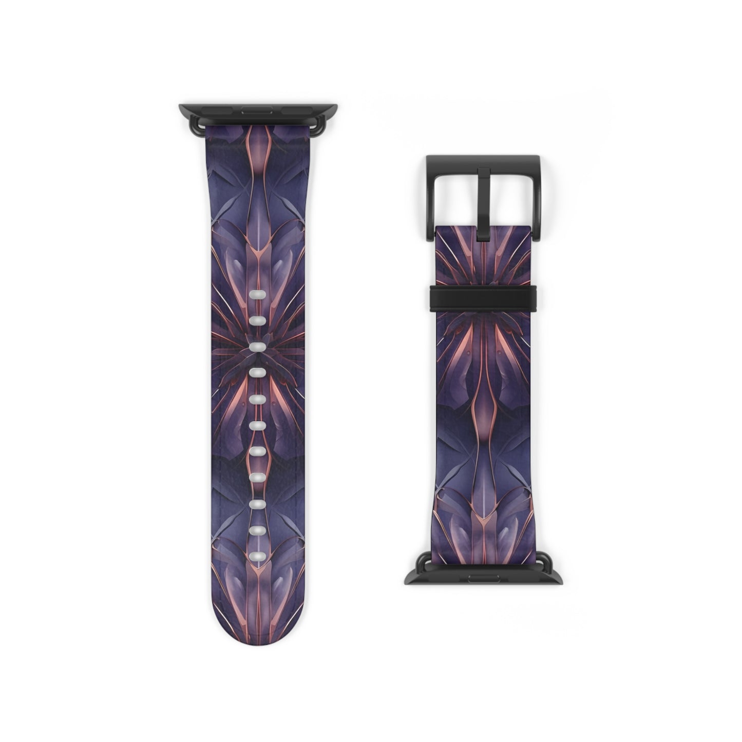 Twilight Tapestry Apple Watch band strap with geometric tapestry-style artwork and black clasp