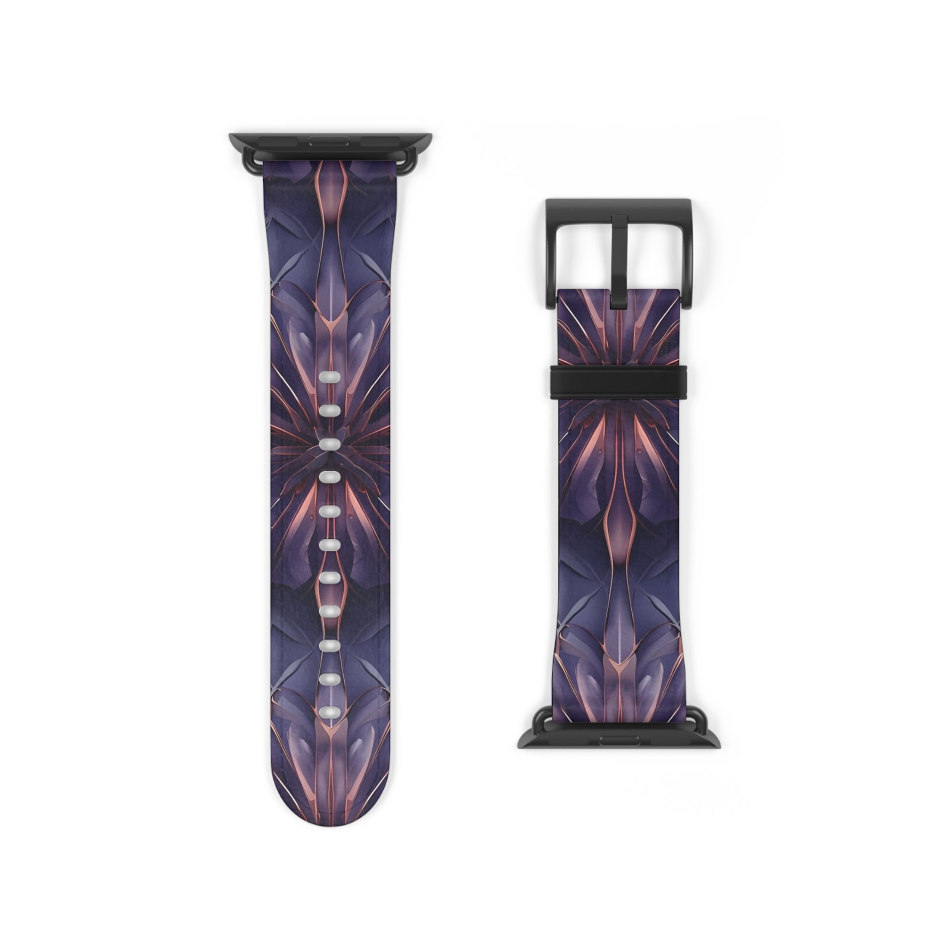 Twilight Tapestry Apple Watch band strap with geometric tapestry-style artwork and black clasp
