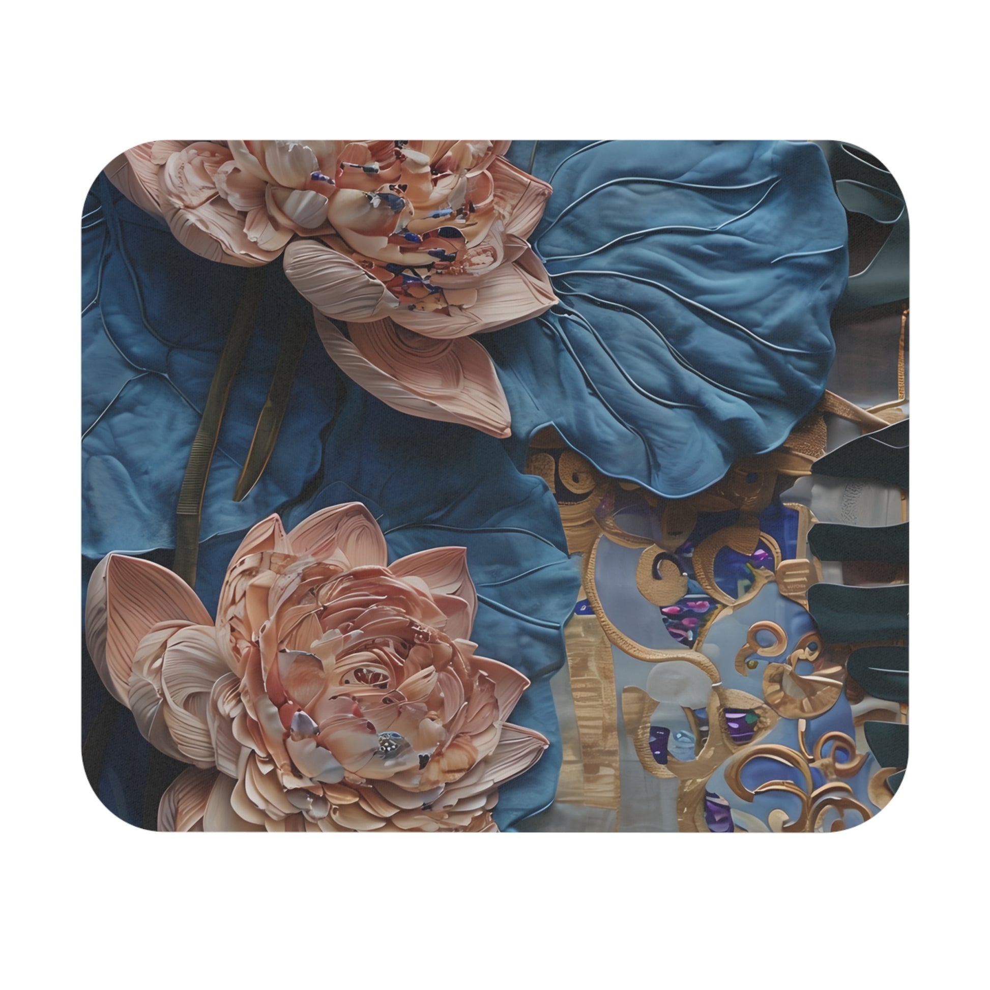 Peony Midnight Tapestry mouse pad featuring rich peony floral tapestry artwork