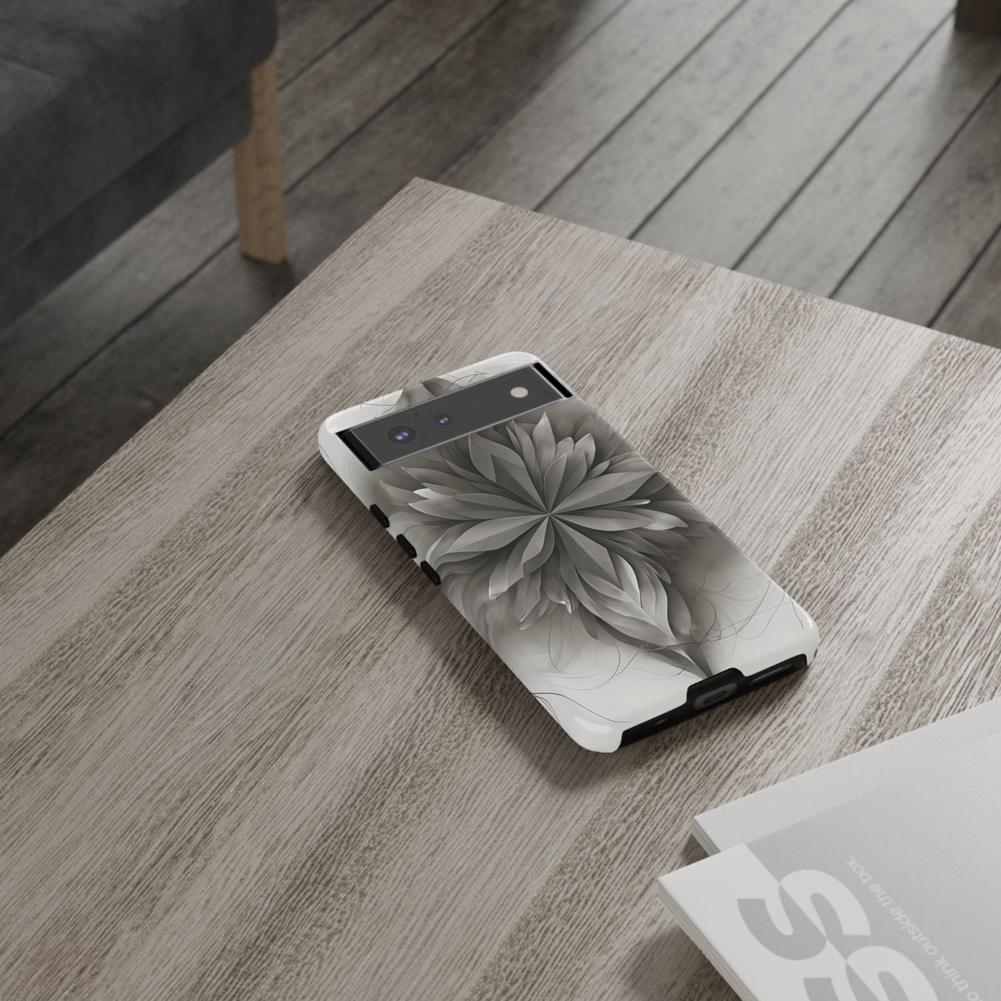 Silver Lotus - Elegant Monochrome Floral Google Pixel Tough Phone Case - Modern Lotus Design