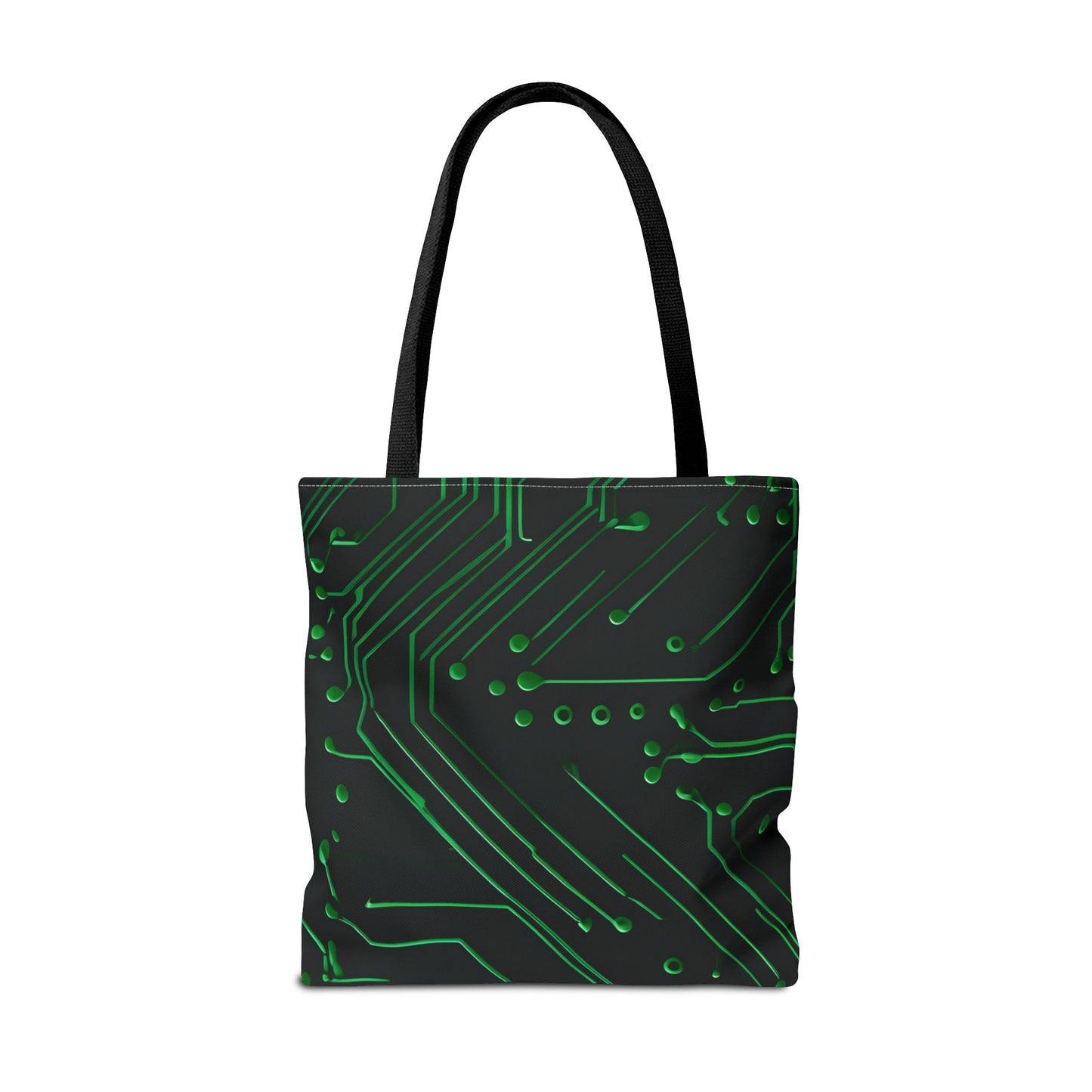 Green Circuit Grid Tote Bag (16x16 & 18x18)- Tech-Inspired Design on Black, Reusable & Eco-Friendly
