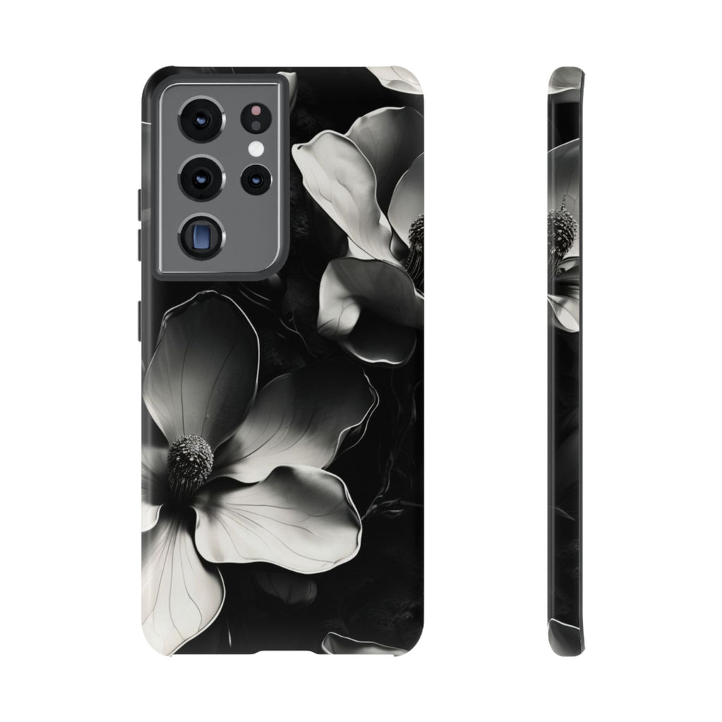 Monochrome Magnolia - Elegant Black & White Floral Samsung Galaxy S21 Ultra Tough Phone Case - Artistic Magnolia Design