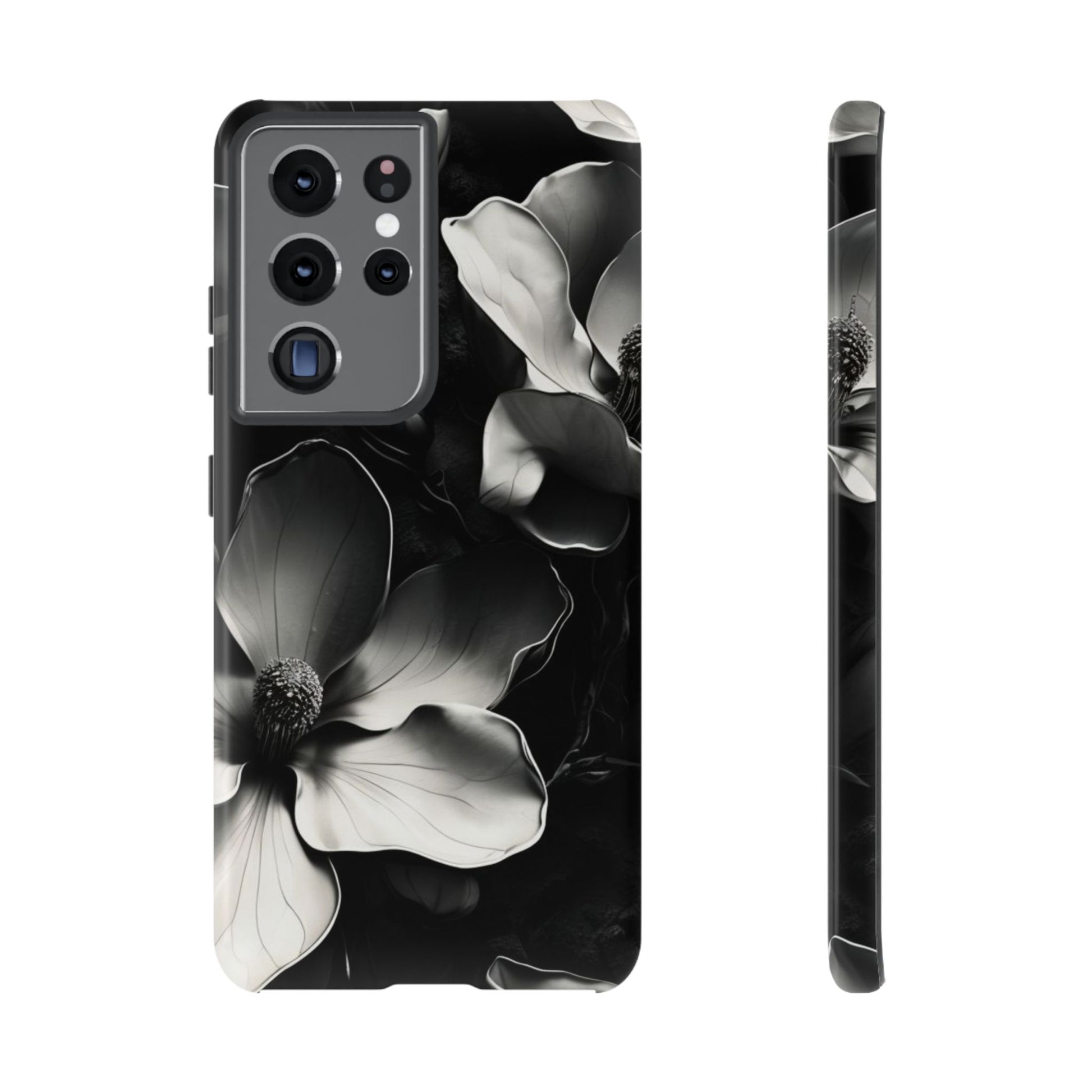 Monochrome Magnolia - Elegant Black & White Floral Samsung Galaxy S21 Ultra Tough Phone Case - Artistic Magnolia Design