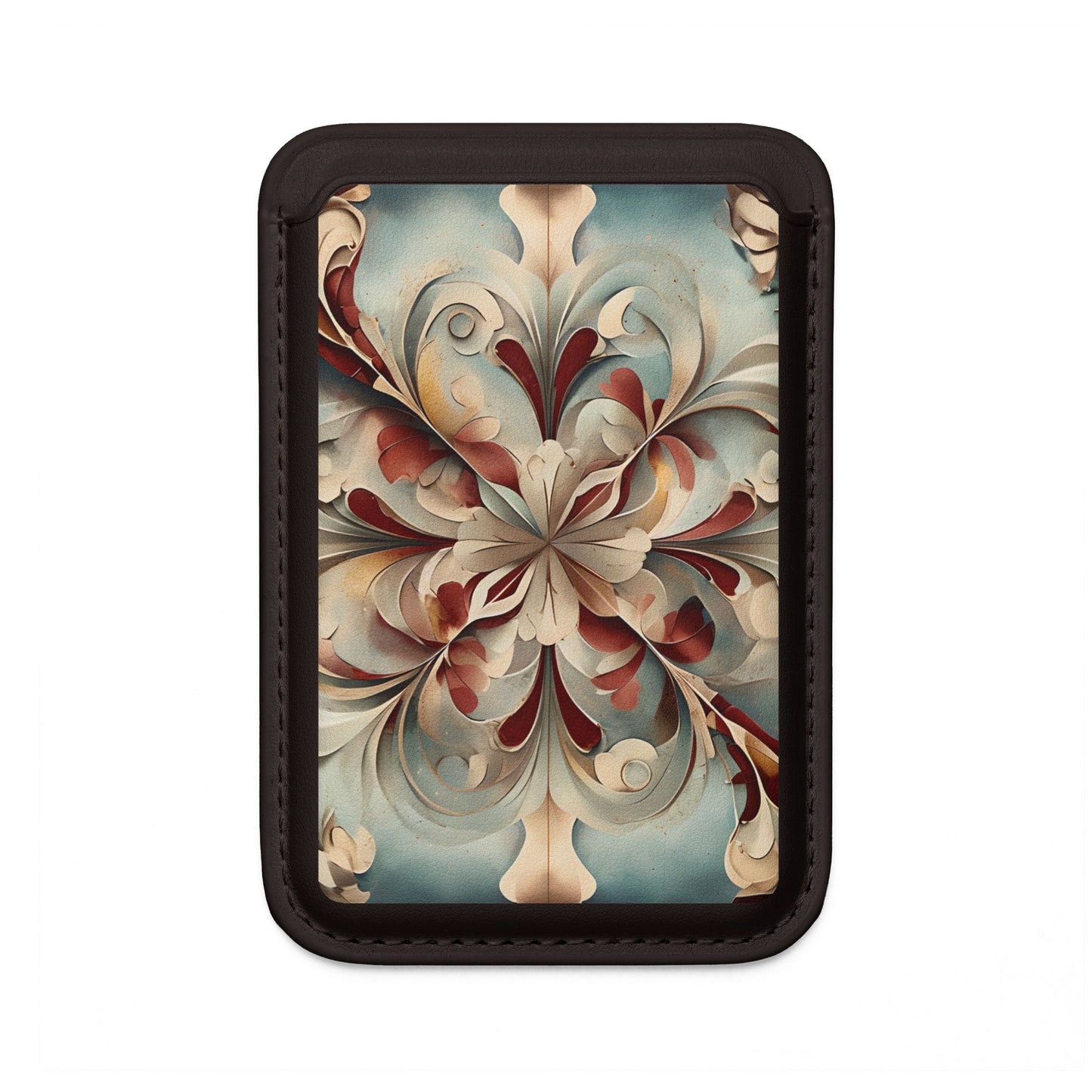 Vintage Baroque Blossom MagSafe card holder with ornate floral baroque pattern on black magnetic wallet.