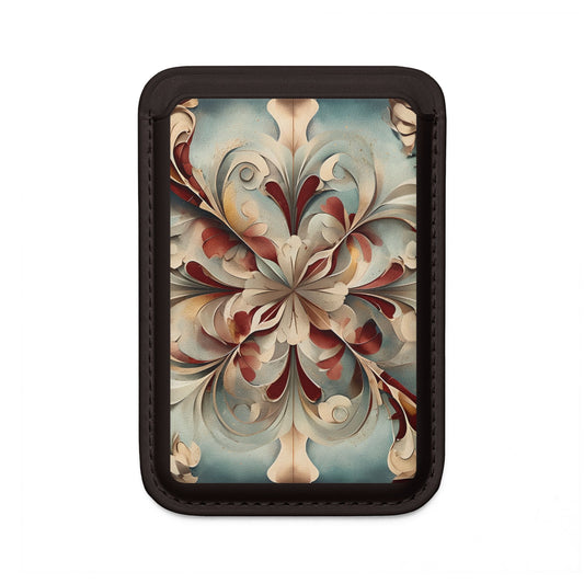 Vintage Baroque Blossom MagSafe card holder with ornate floral baroque pattern on black magnetic wallet.