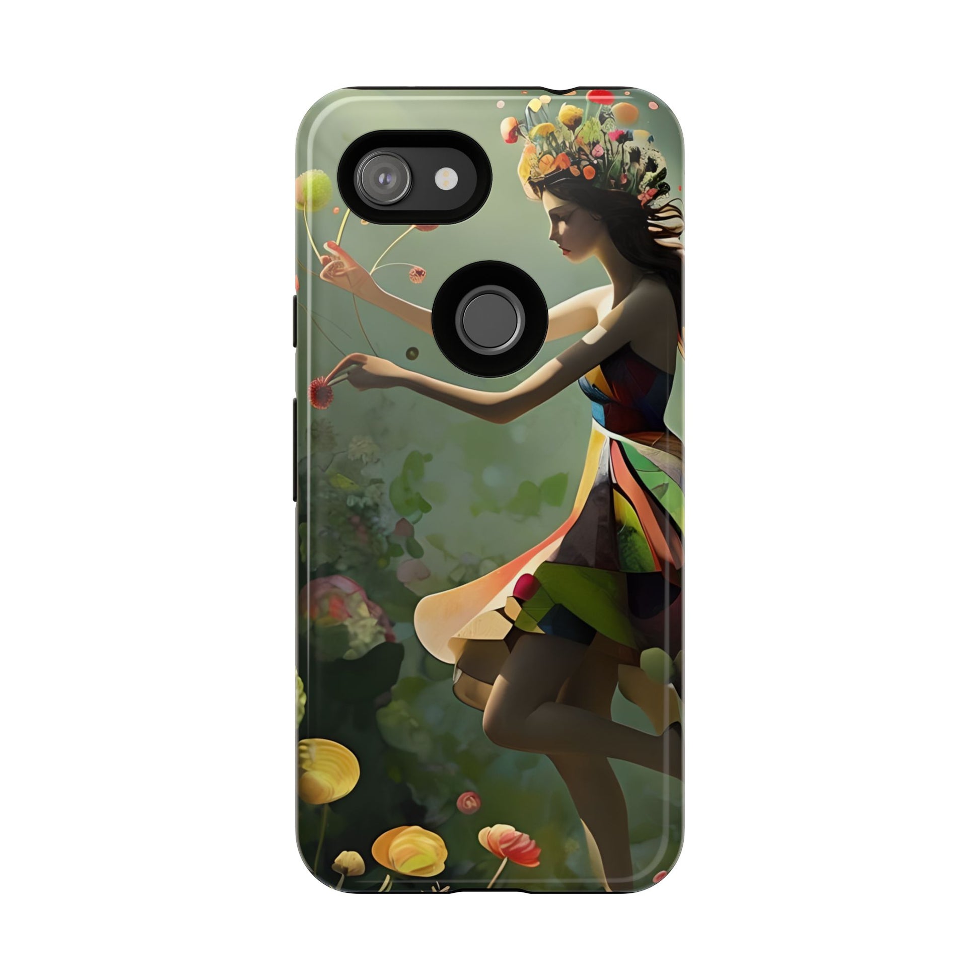 Dancing Wildflower Muse Google Pixel 3a Tough Case - Artistic Floral Fantasy Cover - Whimsical Nature-Inspired Protective Accessory