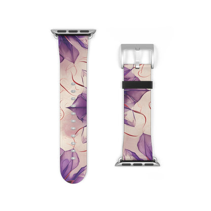 Violet Reverie Apple Watch band strap with silver clasp showing delicate violet and lavender floral botanical pattern