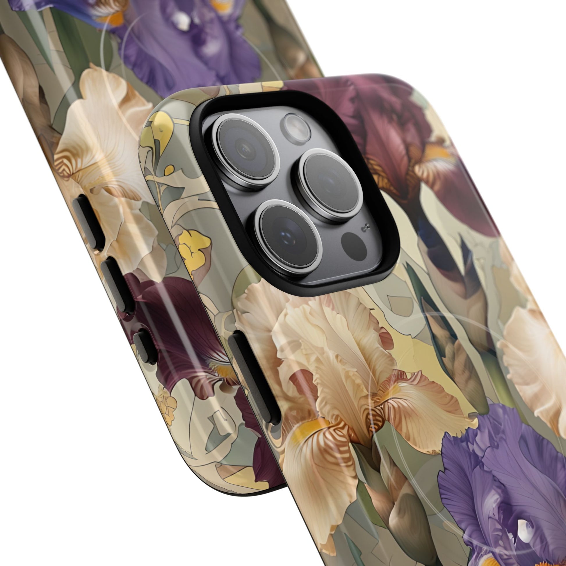 Iris Reverie - Elegant Painterly - iPhone 15 Pro Max - MagSafe Compatible - Artistic Purple & Cream Iris Design