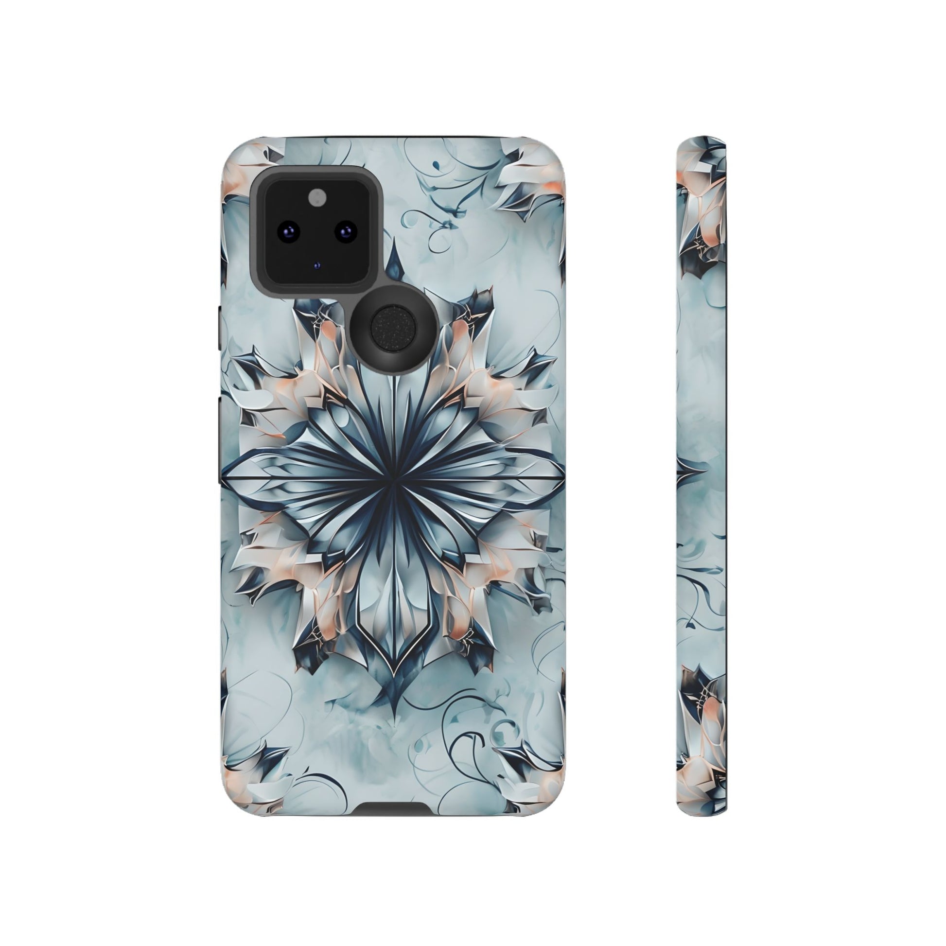 Indigo Mirage - Artistic Kaleidoscope Collection Artistic Floral - Google Pixel 5 5G Tough Phone Case - Bold Indigo Symmetrical Design