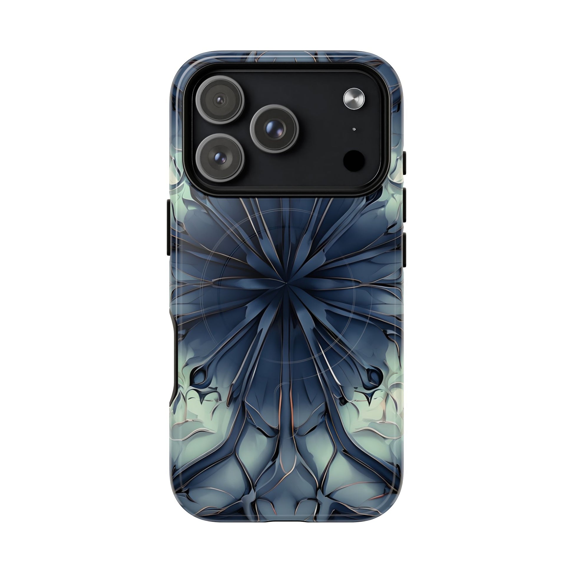 Indigo Mosaic indigo geometric iPhone MagSafe case with large camera cutout