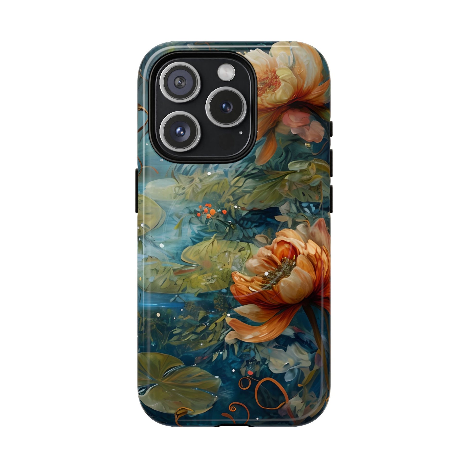 Waterlily Nocturne iPhone 15 Pro Case - Artistic Tough Cover - MagSafe Compatible - Premium Drop Protection