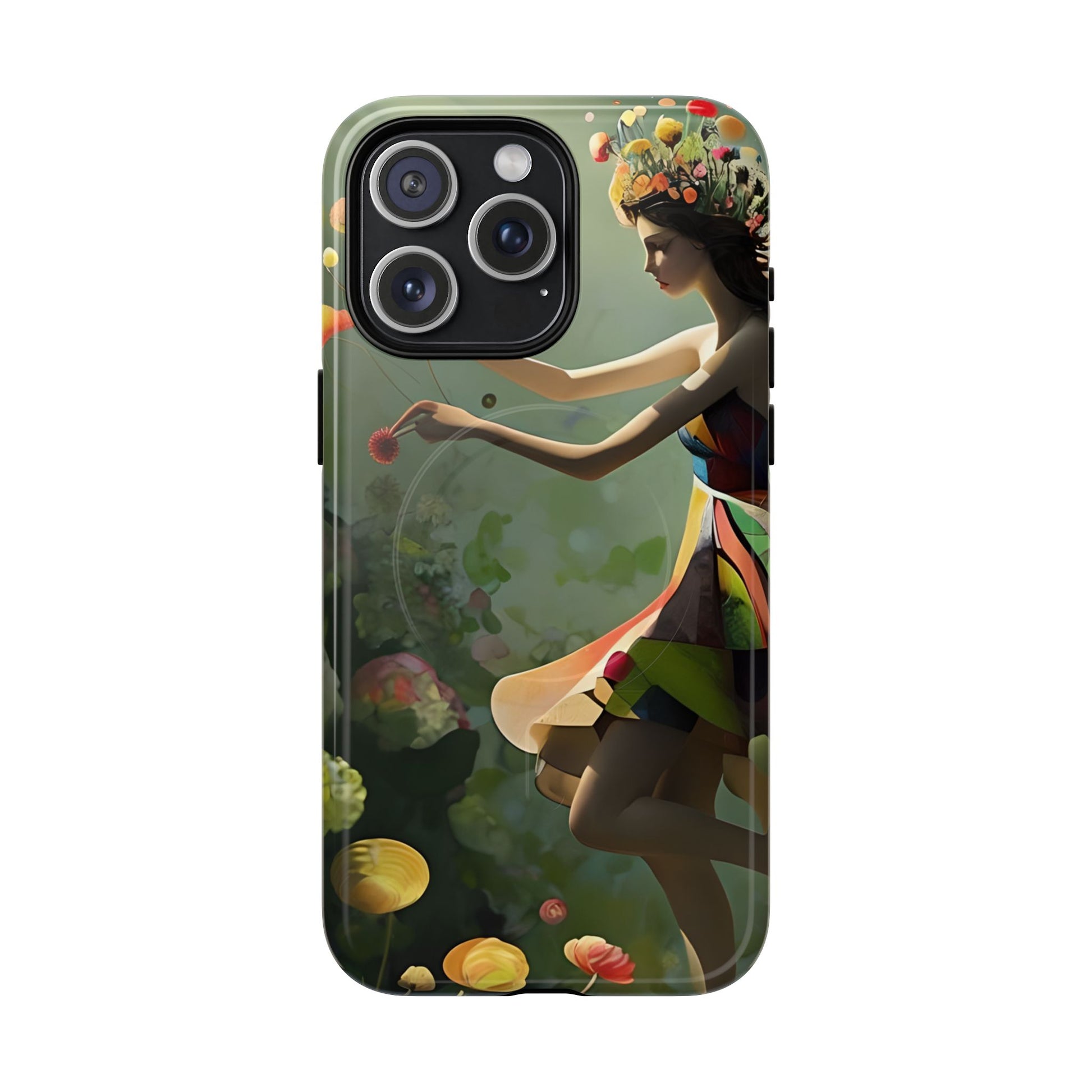 Dancing Wildflower Muse iPhone 15 Pro Max - Artistic Floral Fantasy Cover - MagSafe Compatible - Whimsical Nature-Inspired Protective Accessory