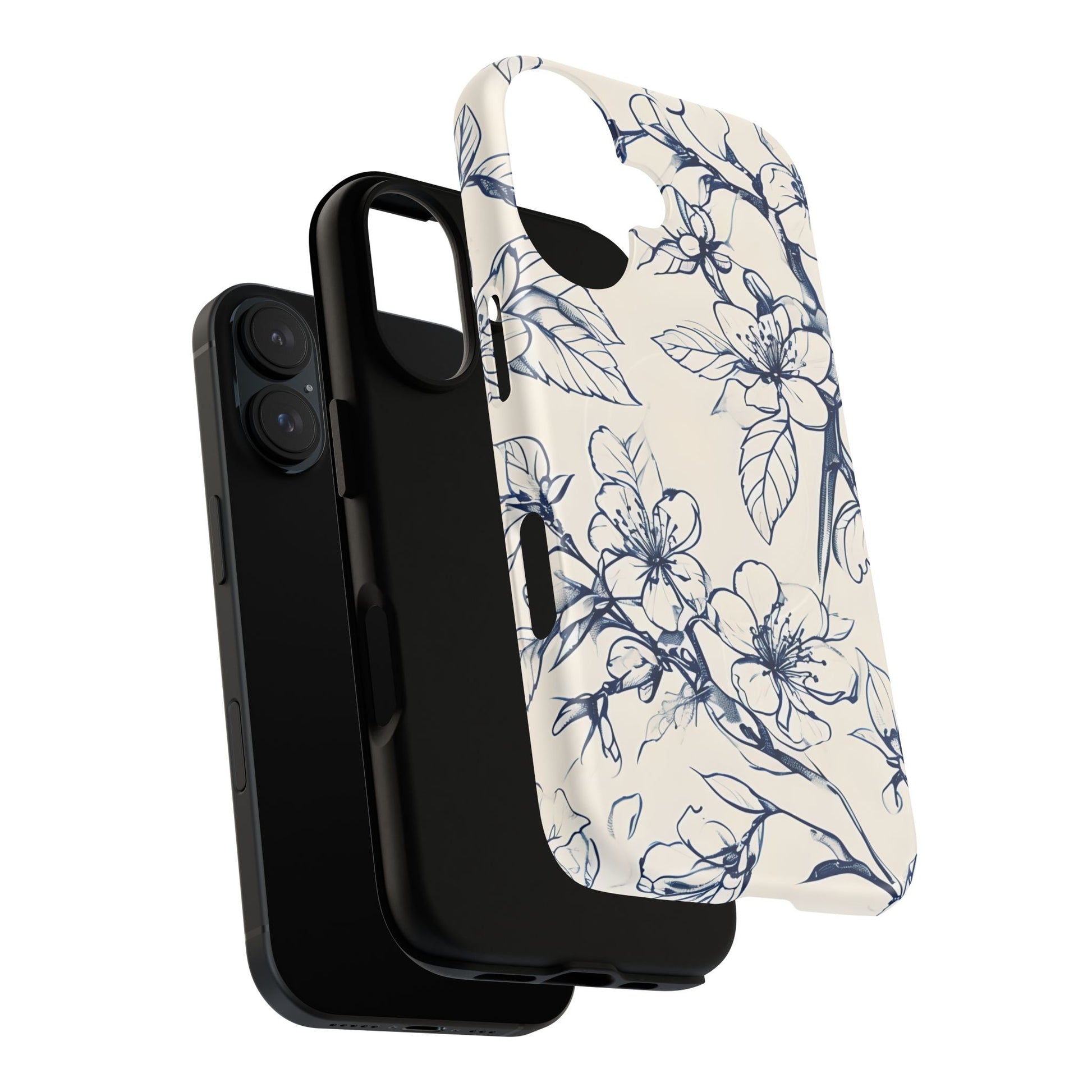 Blossom Sketch - Artistic Blue Floral - iPhone 16 MagSafe Phone Case - Hand-Drawn Botanical Design