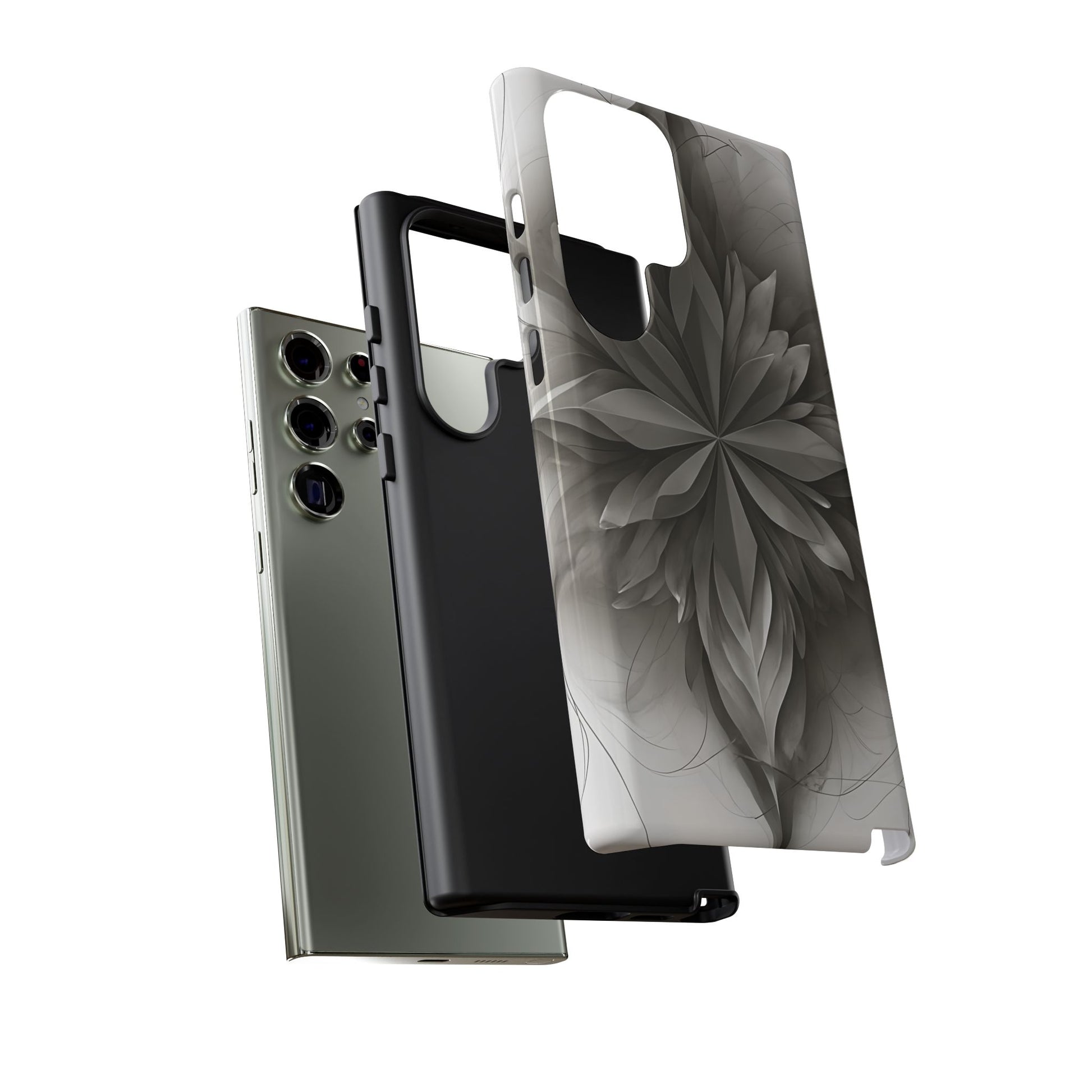 Silver Lotus - Elegant Monochrome Floral Samsung Galaxy S23 Ultra Tough Phone Case - Modern Lotus Design
