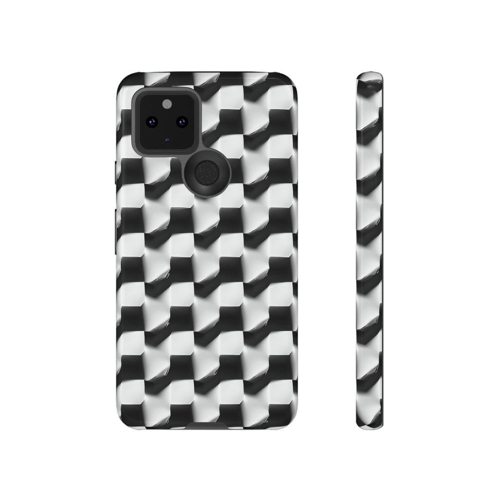 Monochrome Grid Tough Case for Google Pixel 5 5G - Classic Checkerboard, Black & White, Minimalist Trend