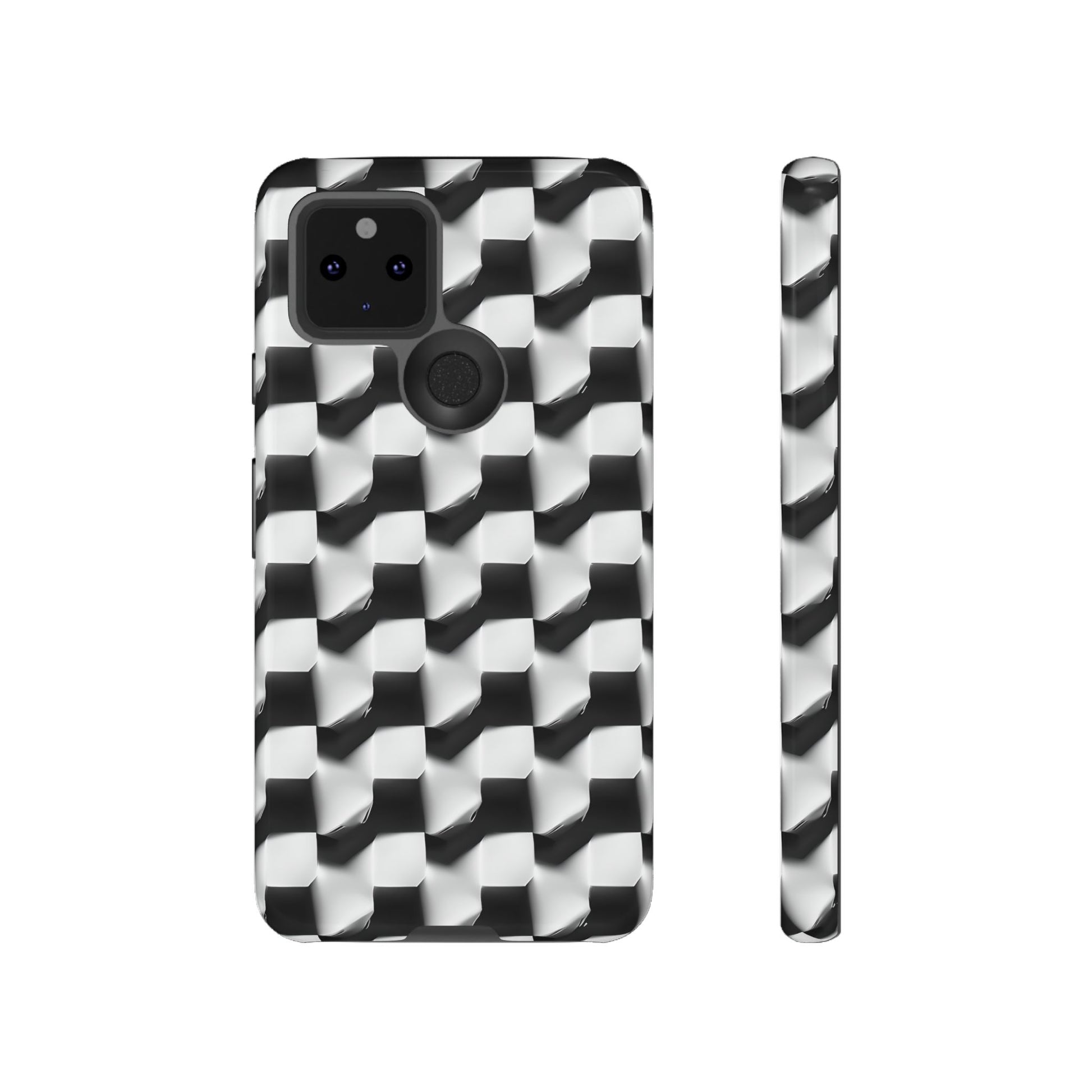 Monochrome Grid Tough Case for Google Pixel 5 5G - Classic Checkerboard, Black & White, Minimalist Trend