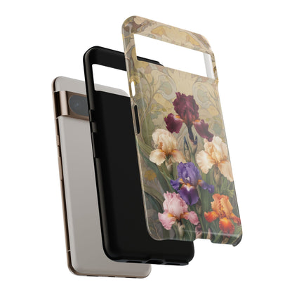 Iris Reverie shockproof dual layer Google Pixel phone case with iris flower bouquet design