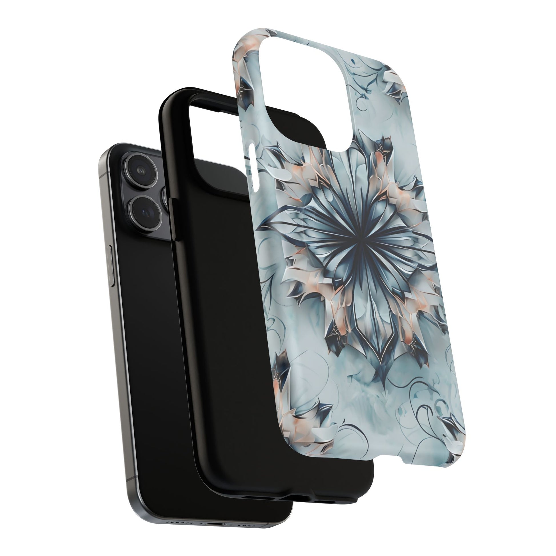 Indigo Mirage - Artistic Kaleidoscope Collection Artistic Floral - iPhone 15 Pro Max MagSafe Phone Case -Bold Indigo Symmetrical Design
