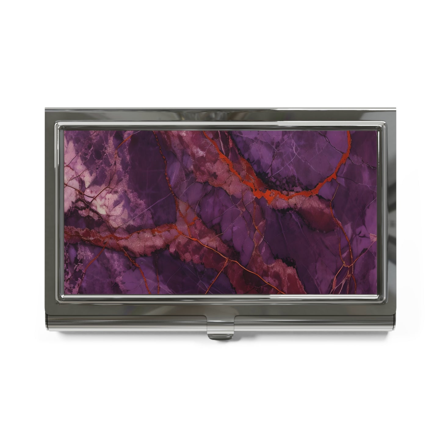Amethyst Current purple marble with red veins business card holder closed top view