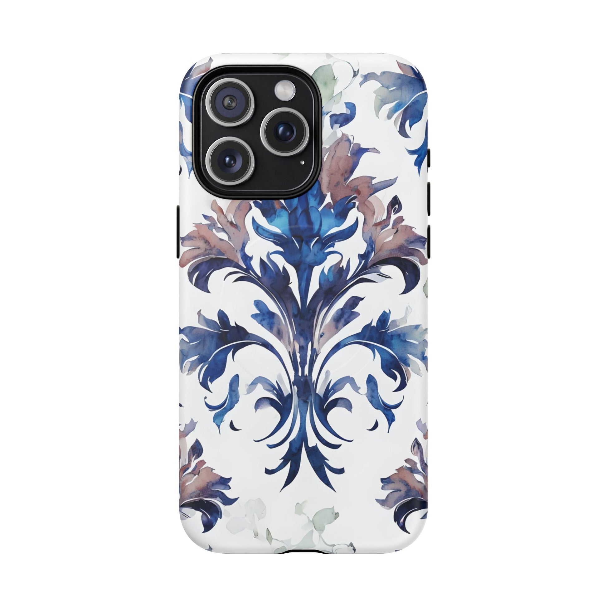 Delft Reverie - Elegant Blue & White iPhone 15 Pro Max MagSafe Phone Case - Dutch Delftware-Inspired Floral Design